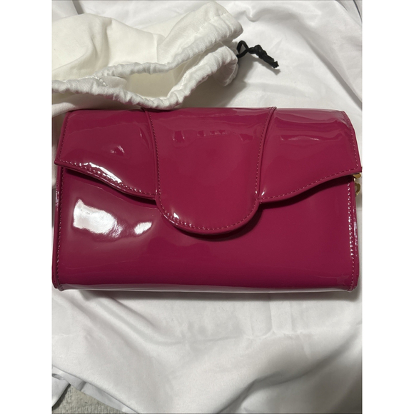 Liselle Kiss Allie Convertible Leather Clutch Hand Bag Size One Bright Pink - Picture 3 of 5